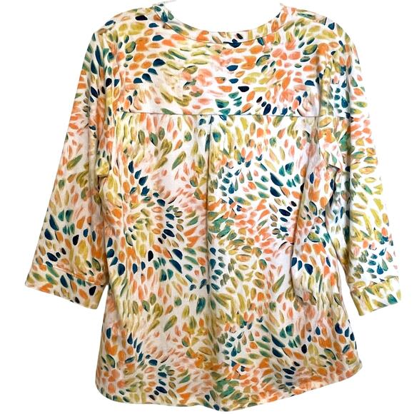D & Co Dandelion Geo Henley Tee Womens Medium Multicolor Cotton Casual Knit Top - Picture 3 of 7